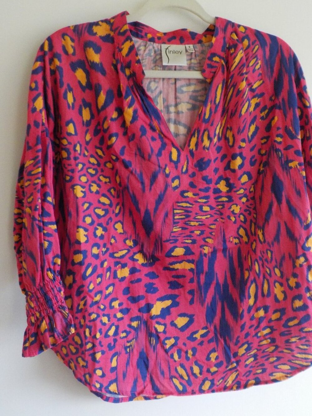 Finley Blouse - Small - COTTON Pink Blue Orange Print Short Sleeve (2524)